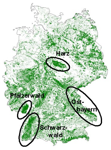 Waldgebiete und Mittelgebirge in Deutschland